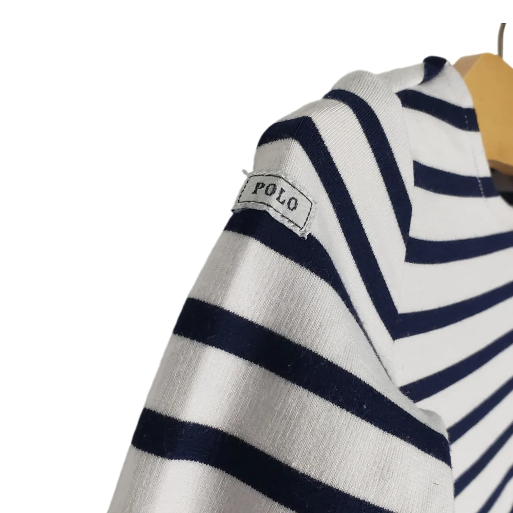 Ralph Lauren 12 months Baby Girl Striped Long Sleeve Navy & White Dress